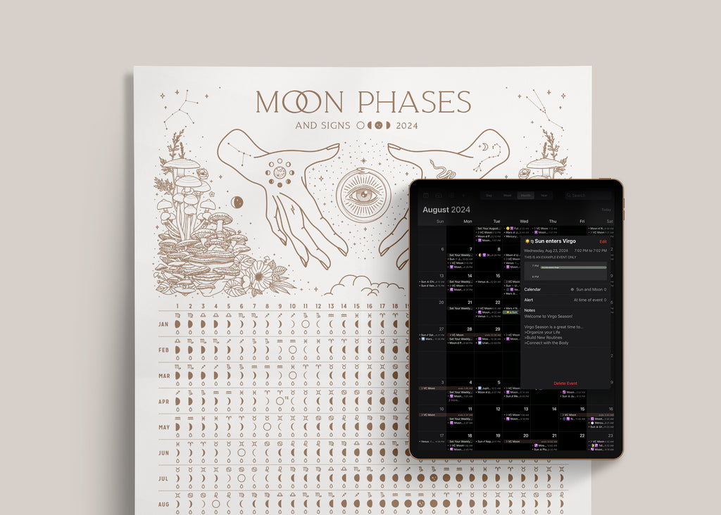 2024 Moon Phase Calendar + Digital Calendar Bundle